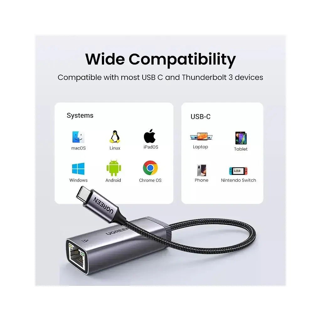 Перехідник USB-C to RJ45 Ethernet 1000Mbps gray Ugreen (40322) - фото 8