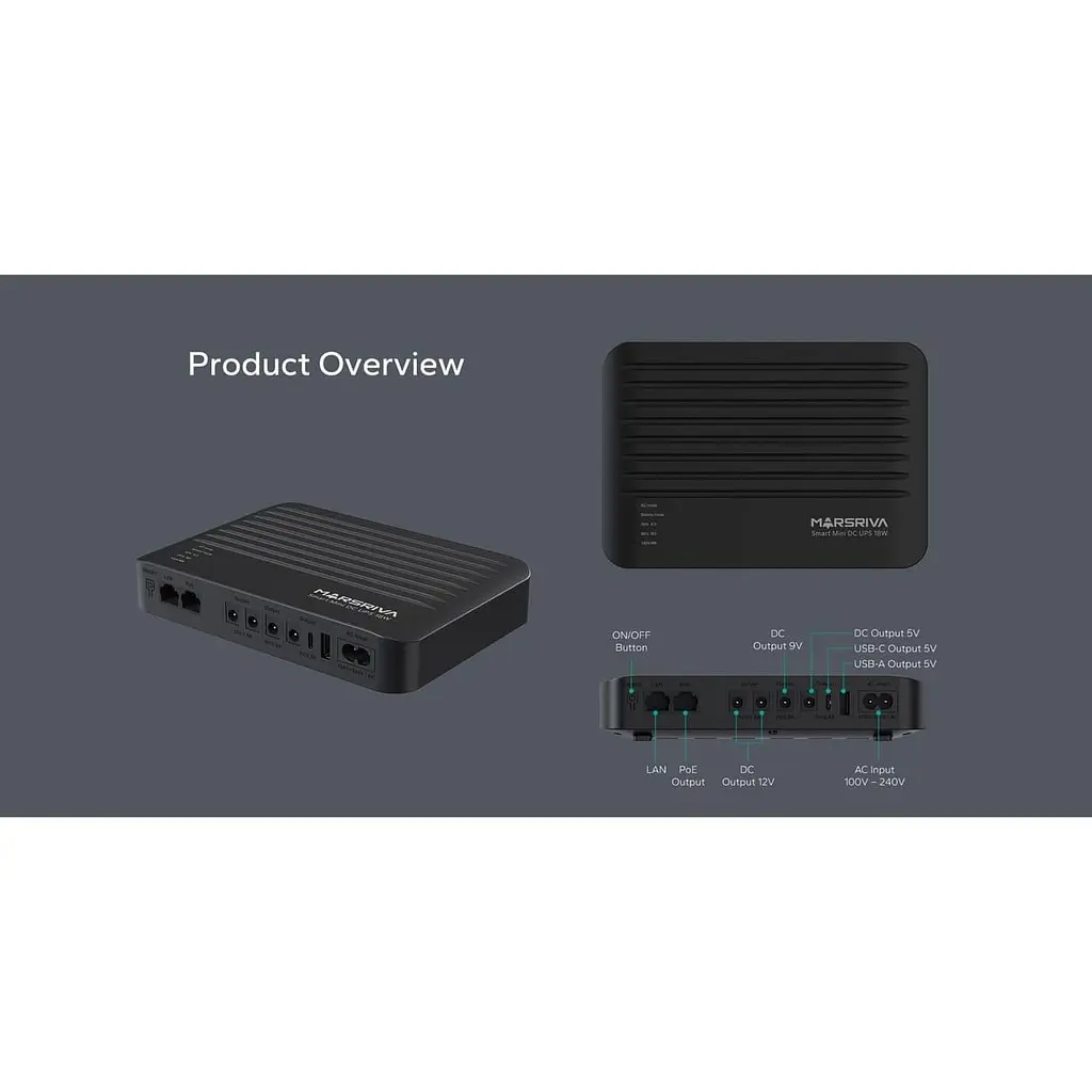 ДБЖ Marsriva DC UPS для роутерів KP5 Max 4xDC+USB+USB-C+PoE OUT, 5V/9V/12V/24V 18W 20000mAh LiFePO4 - фото 10
