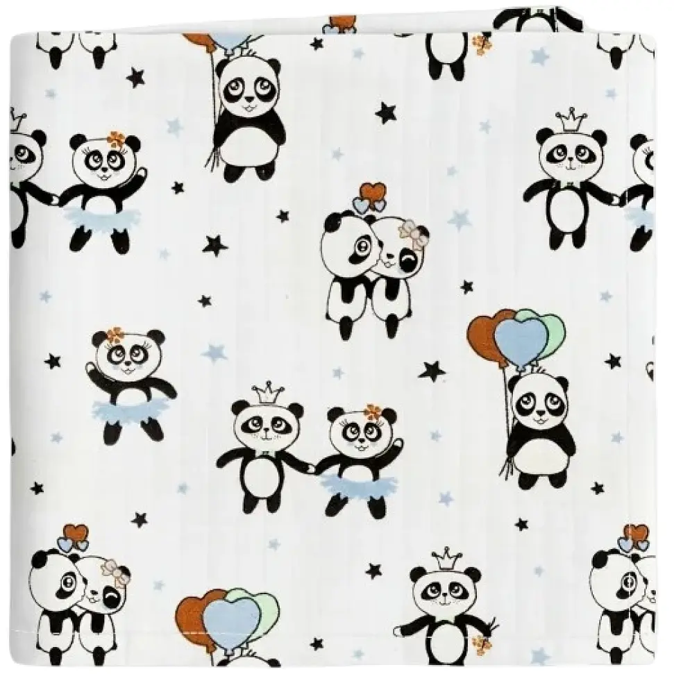 Муслінова пелюшка Cosas Blue Panda 110х150 см біло-блакитна (MuslinDiapers_PandaLoveBlue_110x150)