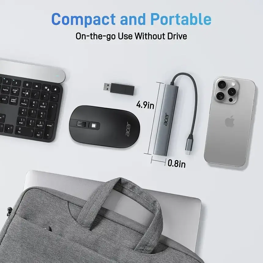 Концентратор Acer 5 в 1 USB C з 4K HDMI, потужністю 100 Вт, 3 портами даних USB A, багатопортовий адаптер USB C - фото 5