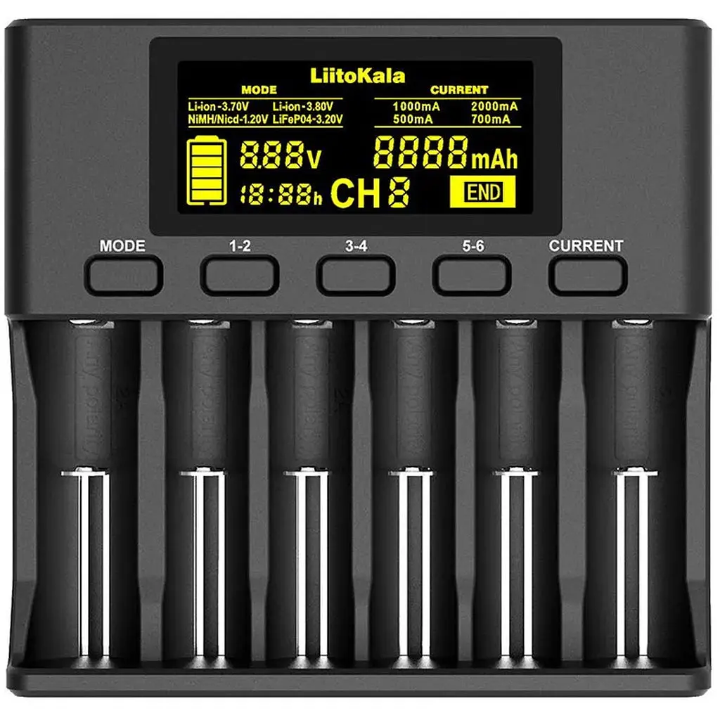Зарядний пристрій LiitoKala Lii-S6, 6x(Lion/LiFePO4/NiMH/NiCd), Auto Polarity, Display