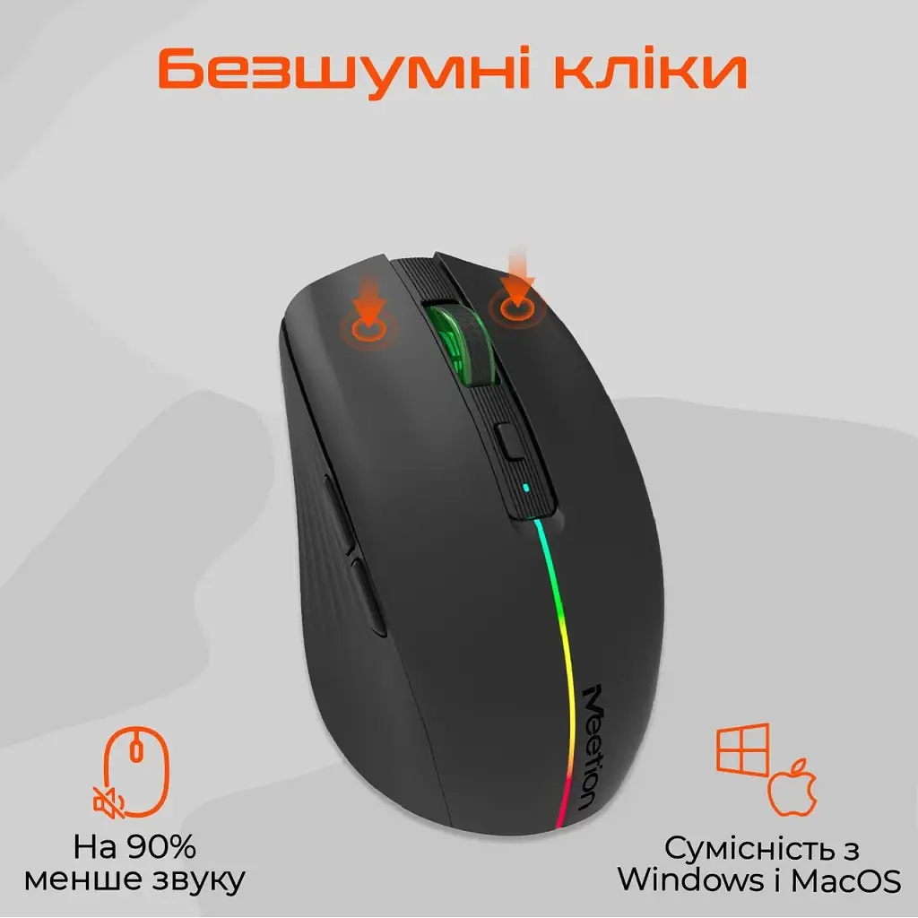 Мишка Meetion BTM002 Wireless/Bluetooth Black (MT-BTM002-A) - фото 3