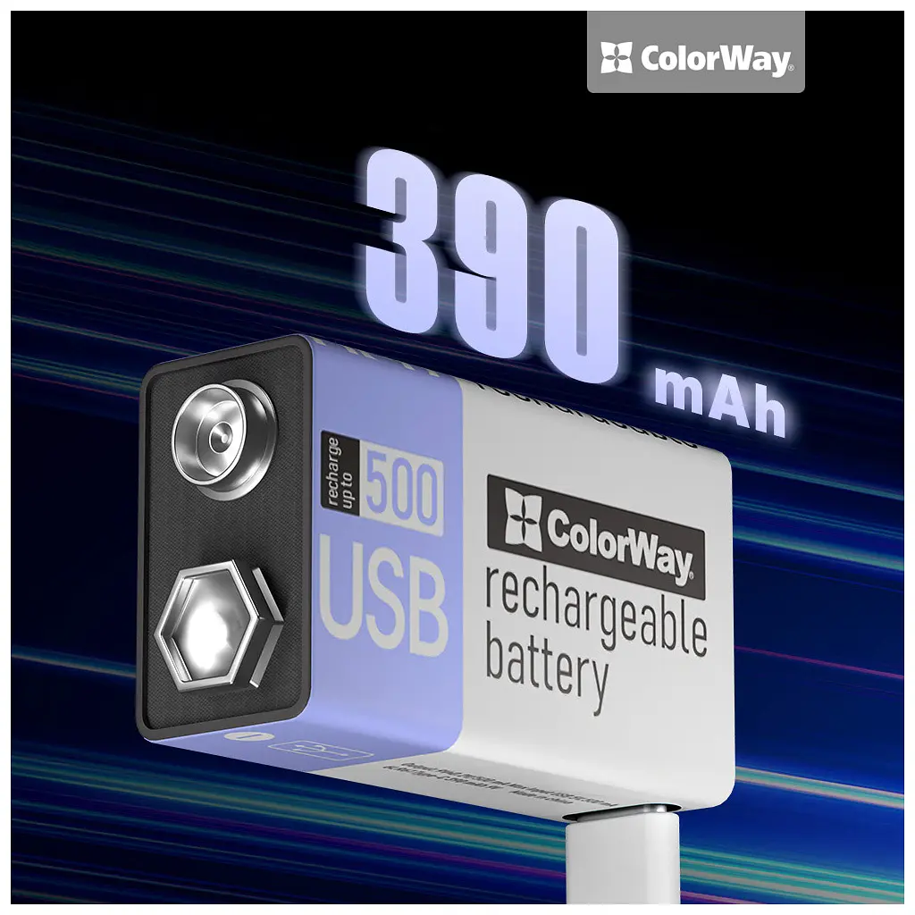 Акумулятор Крона USB-С 390 mAh 9V (Li-Polymer) ColorWay (CW-UB9V-06) - фото 6