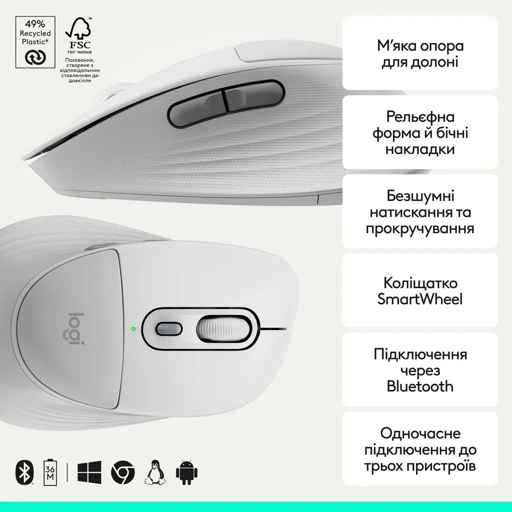 Мишка Logitech Signature Comfort Plus M850L Wireless/USB-C Off-White (910-007716) - фото 3