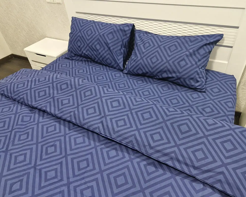 Постільна білизна LARA бязь d11297e Ромб Dark Blue євро - фото 4