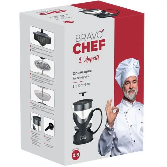 Френч-прес Bravo Chef L'Appetit 800 мл чорний (BC-7302-800) - фото 5