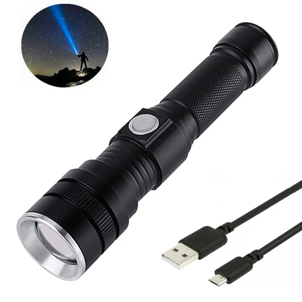 Ліхтар ручний X-Balog BL-611-P50, світлодіодний потужний акумуляторний з USB заряджанням, чорний - фото 3