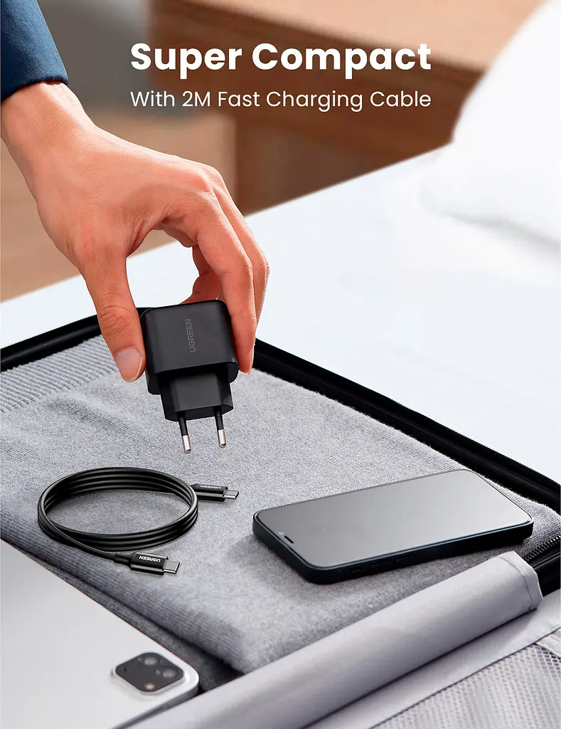 Сетевое зарядное устройство Ugreen CD250 USB-C 25W PD Charger + Cable USB-C to USB-C 2m Black (50581) [99279] - фото 4