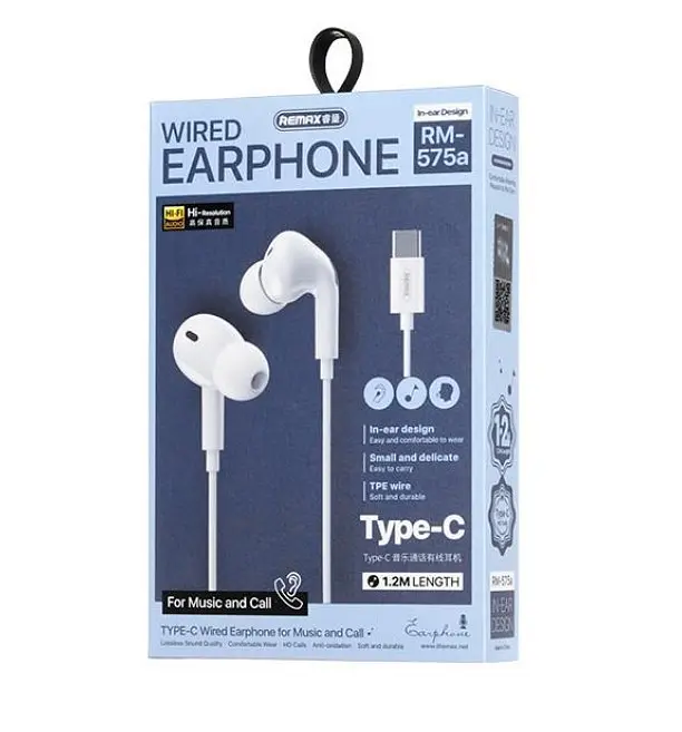 Навушники Remax RM-575 Type-C Wirred Earphone з мікрофоном White (RM-575A) - фото 2