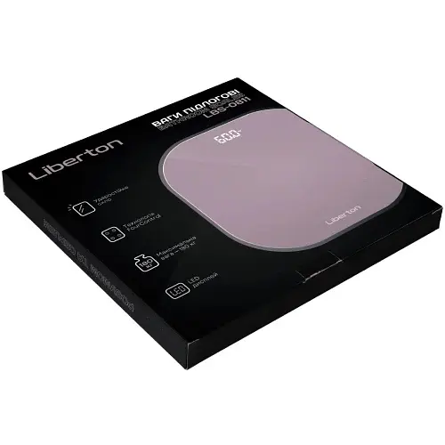 Ваги підлогові Liberton LBS-0811, LCD-дисплей, максимальна вага 180кг, точність вимірювання 100г, матеріал поверхні ударостійке скло, індикатор заряду, індикатор перевантаження, живлення 3*AAA 1,5V - фото 5