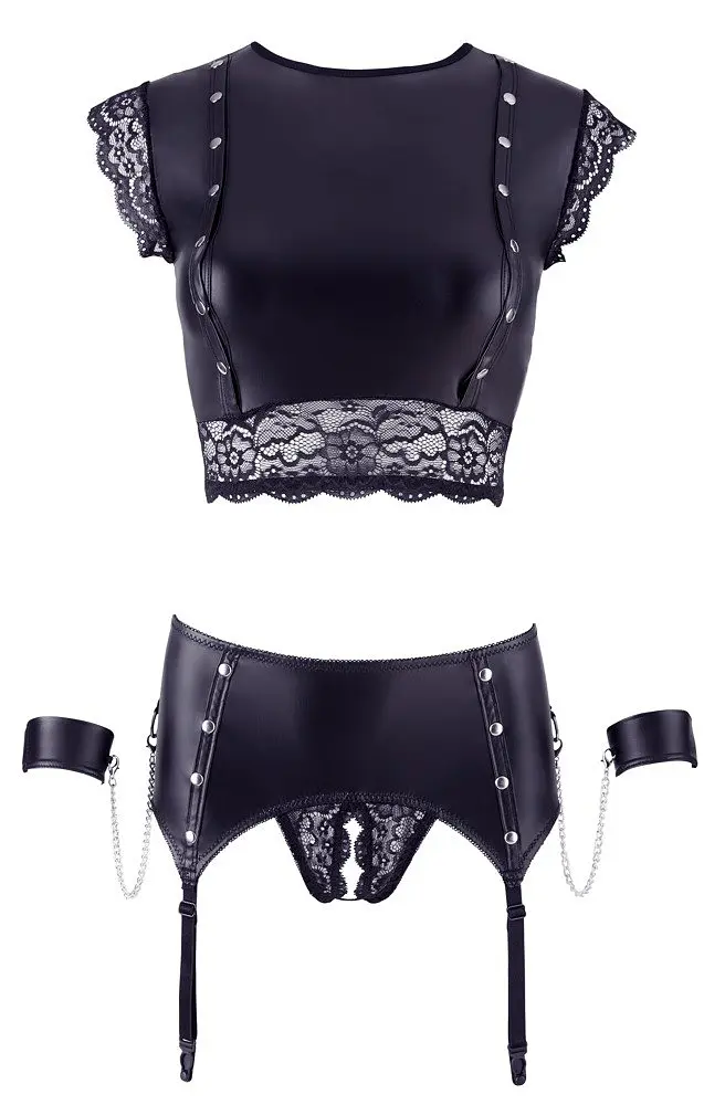 Комплект Cottelli Collection Bondage Top and Suspender Briefs XL чорний - фото 6