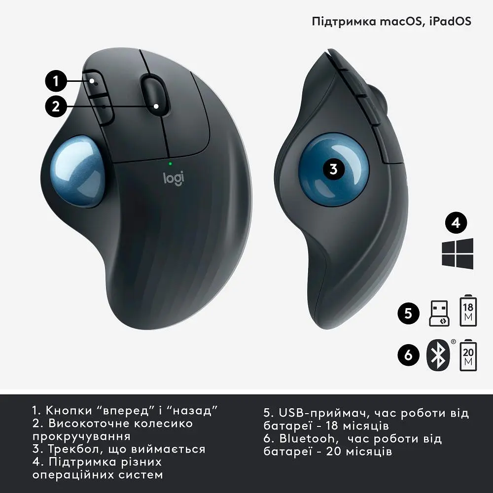 Мишка бездротова Logitech M575 Ergo 910-006221 Graphite - фото 7