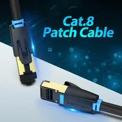 Патч-корд 0.5м, S/FTP cat 8 RJ-45 black Vention (IKABD) - фото 3
