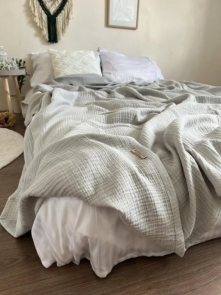 Покривало Zeintex Heaven муслінове бавовняне світло-сіре - фото 5