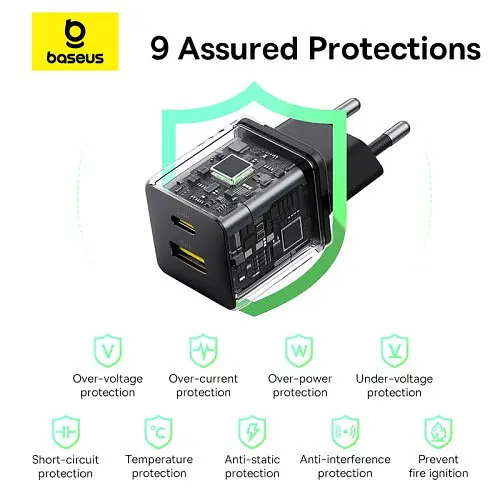 Адаптер - зарядний пристрій Baseus Palm Fast Charger C+U 20W + кабель Type-C to Type-C P10111608113-01 P10111608113-01 - фото 2
