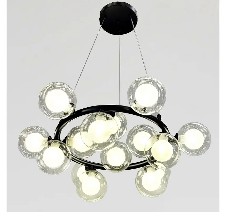 Підвісна люстра Artlight 1102/15BK з 15 скляними плафонами G9, чорна, від 13-20 м² - фото 2
