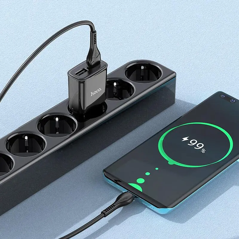 Адаптер + кабелі мережевий зарядний пристрій HOCO Type-C Cable Star round dual port charger set C88A чорний - фото 4