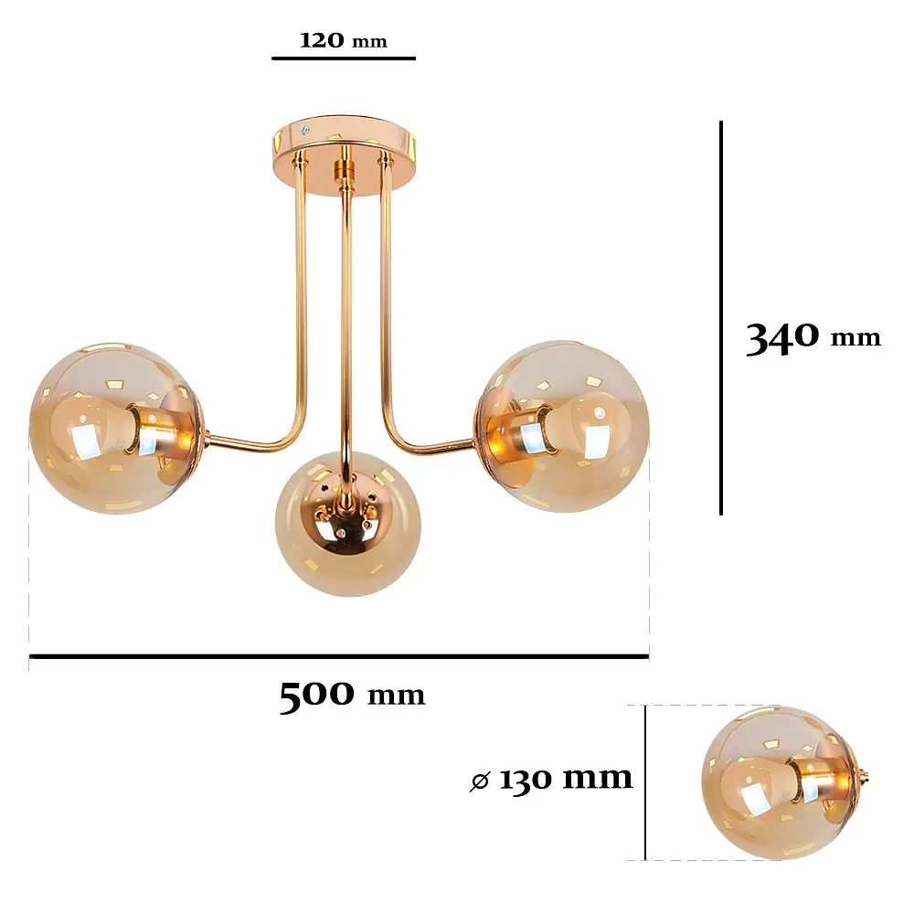 Люстра стельова Levistella 7529908-3 GOLD+BR, 3 плафона, E27, діаметр 500 мм, метал + скло, коричневий, сучасний стиль для дому - фото 2