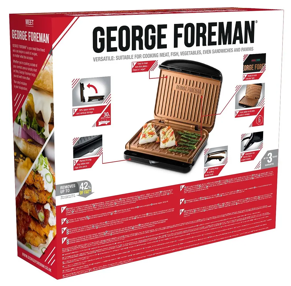 Гриль George Foreman 25811-56 Fit Grill Copper Medium 1630 Вт антипригарне покриття чорний мідь (25811-56) - фото 7