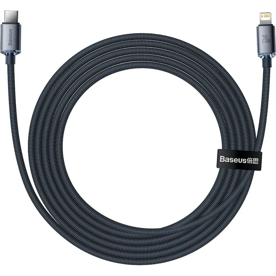Кабель Baseus Lightning USB Type-C to Lightning Crystal Shine Series 20W 2m Black (CAJY000301) - фото 2