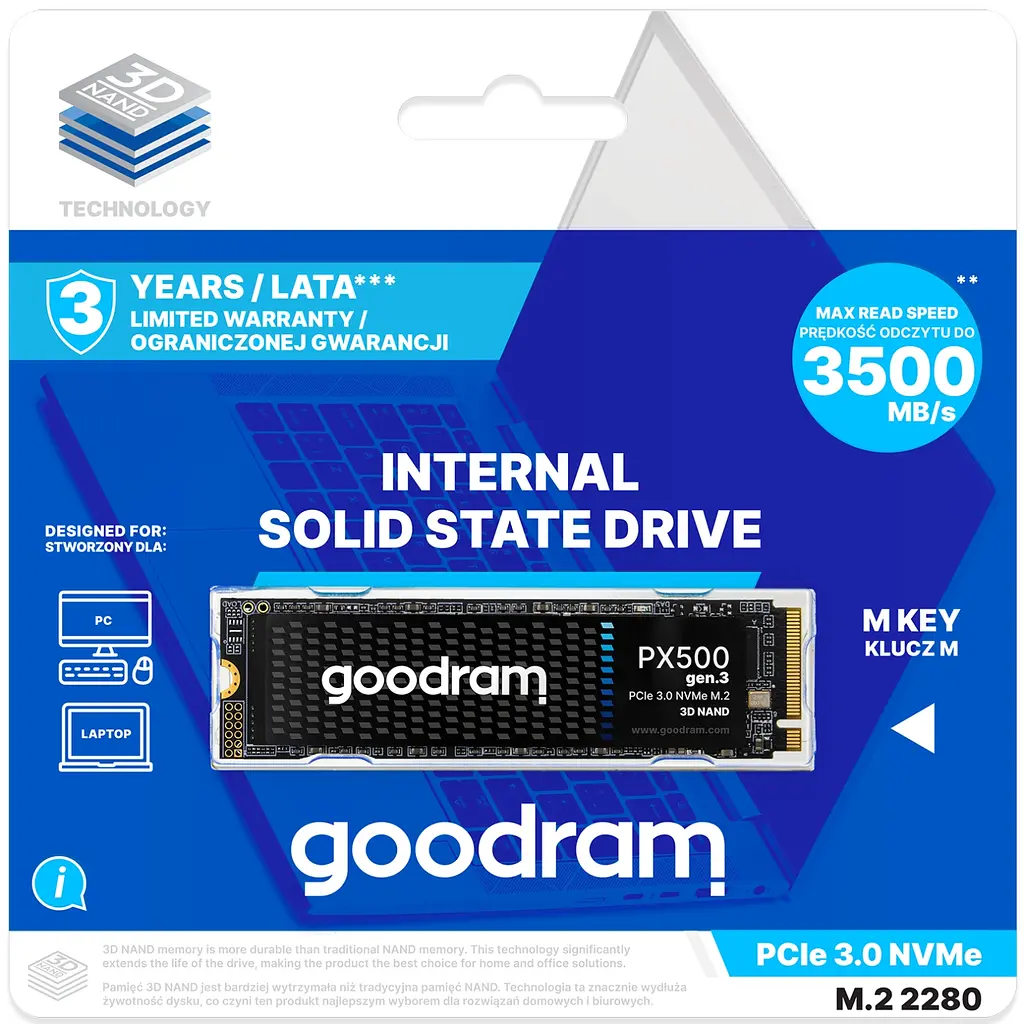 SSD 1 ТБ Goodram PX500 M.2 2280 PCIe Gen 3x4 NVMe 3D NAND, Retail - фото 4