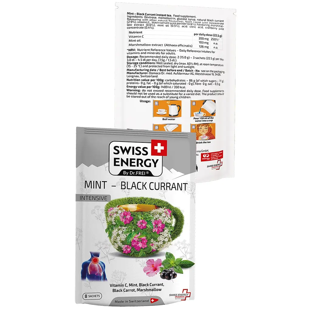 Чай от простуды Swiss Energy Herbal tea Mint Black Currant 8 пакетиков - фото 2