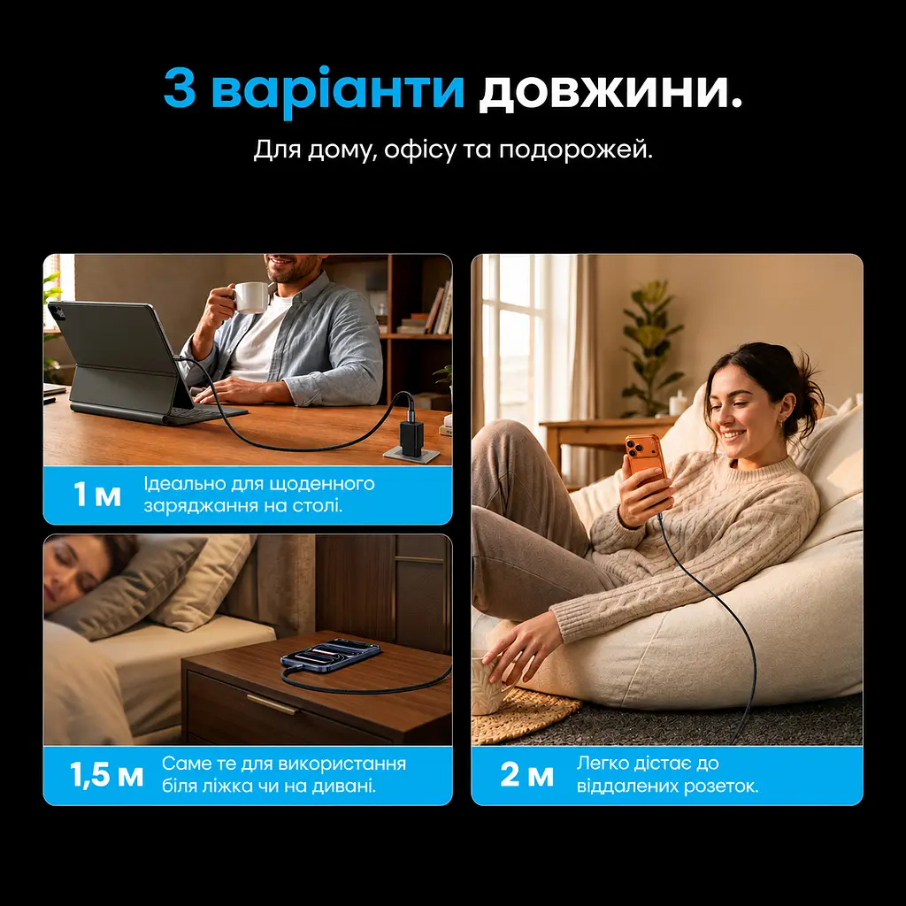 Кабель Vention TSGBG USB-C - USB-C PD 100 Вт 1,5 м чорний (TSGBG) - фото 12