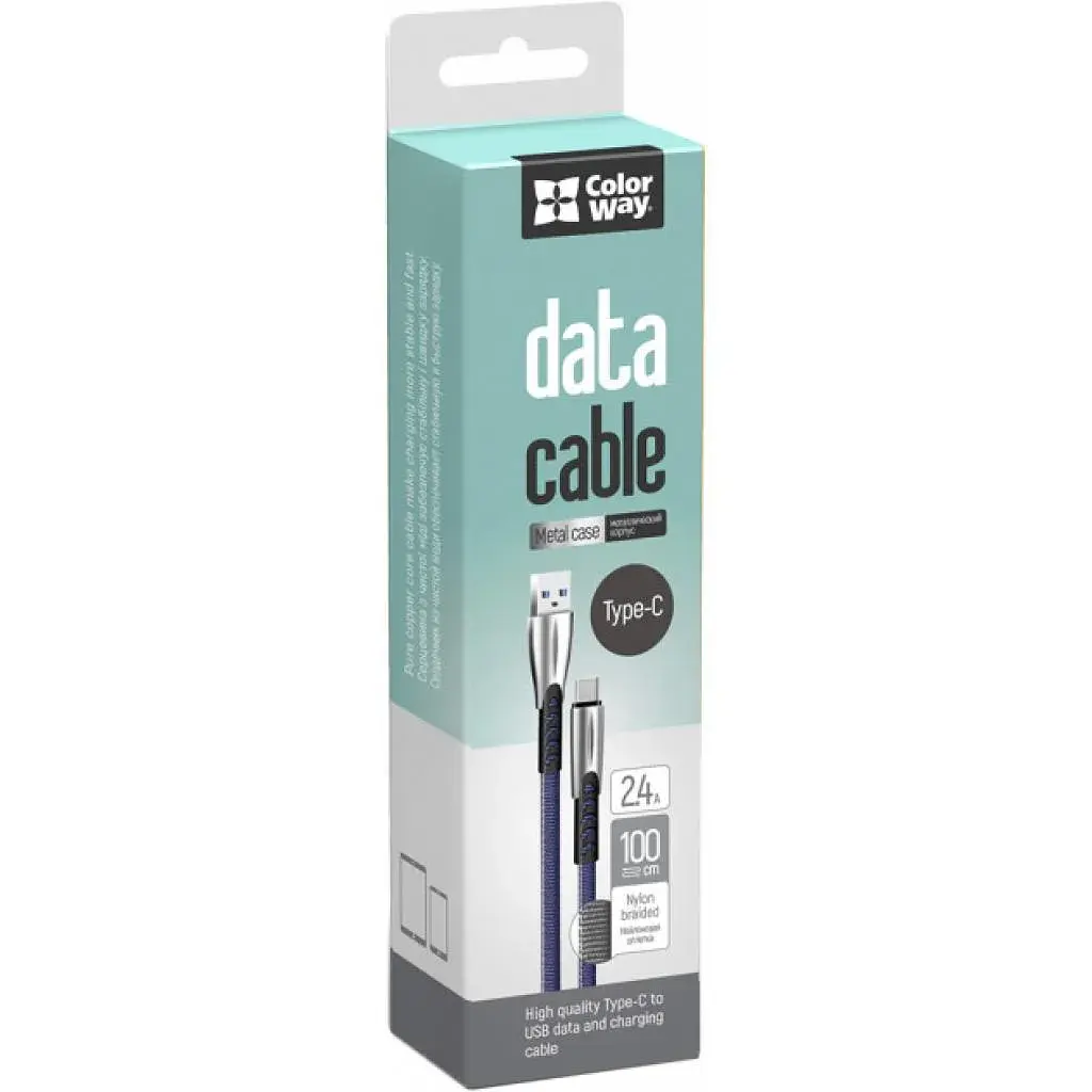 Дата кабель USB 2.0 AM to USB-C 1.0m zinc alloy blue ColorWay (CW-CBUC012-BL) - фото 3