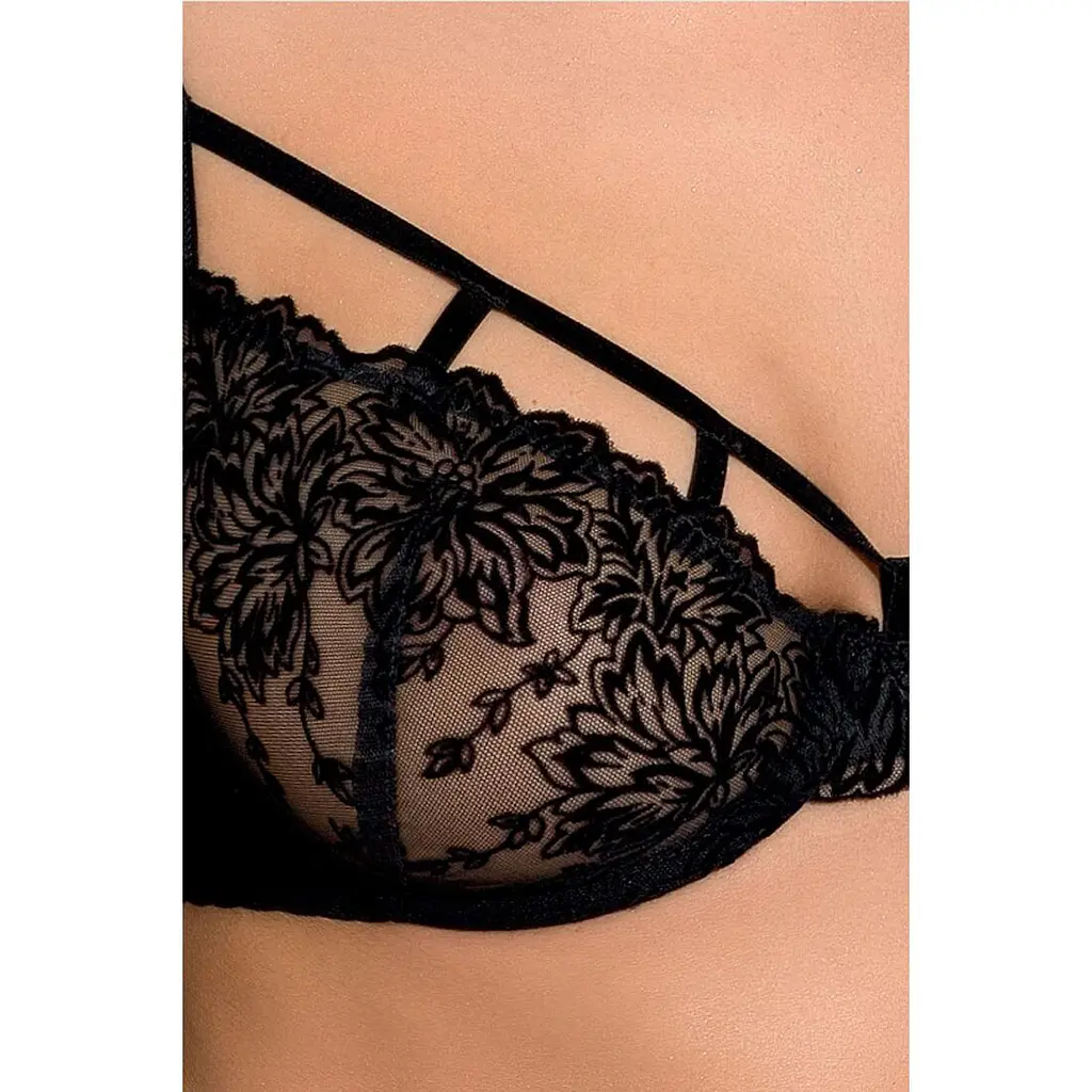 Комплект білизни Passion Exclusive HAYA SET XXL/XXXL, black стрінги, ліф, пояс для панчох - фото 5