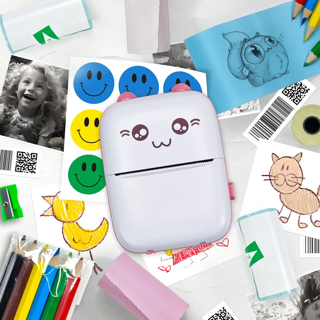 Bluetooth термопринтер JETIX Mini printer Pink з набором олівців і термопаперів у комплекті - фото 5