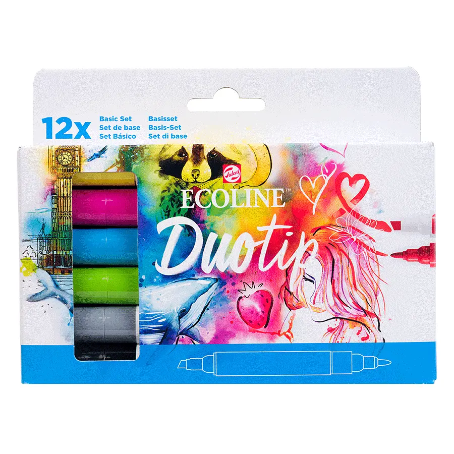 Набір маркерів акварельних двосторонніх ECOLINE DUO TIP BASIC 12 шт Royal Talens