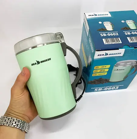 Электрическая кофемолка Sea Breeze SB-0603 для дома 300Вт роторный измельчитель кофейных зерен 500г Мятный - фото 6