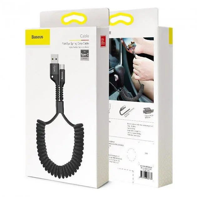 Кабель Baseus Fish Eye Spring Cable USB to Type-C 2A 1m CATSR-01 Black - фото 3