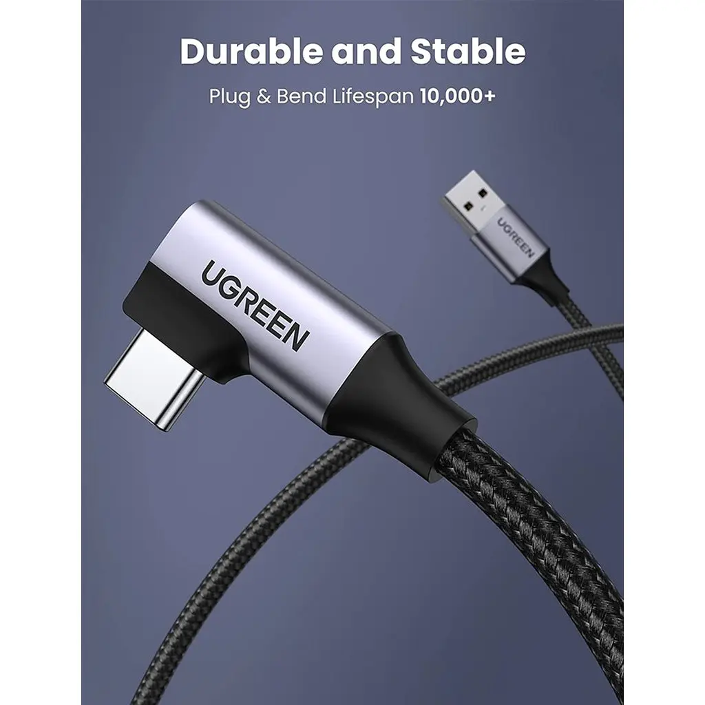 Дата кабель USB 3.0 AM to USB-C 1.0m 60W US385 90° Black Ugreen (20299) - фото 3