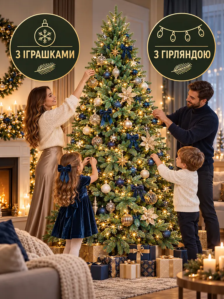 Лита штучна ялинка РЗ21 Кришталь 210 см з густою хвоєю на металевій підставці, зелена (49676492) - фото 9