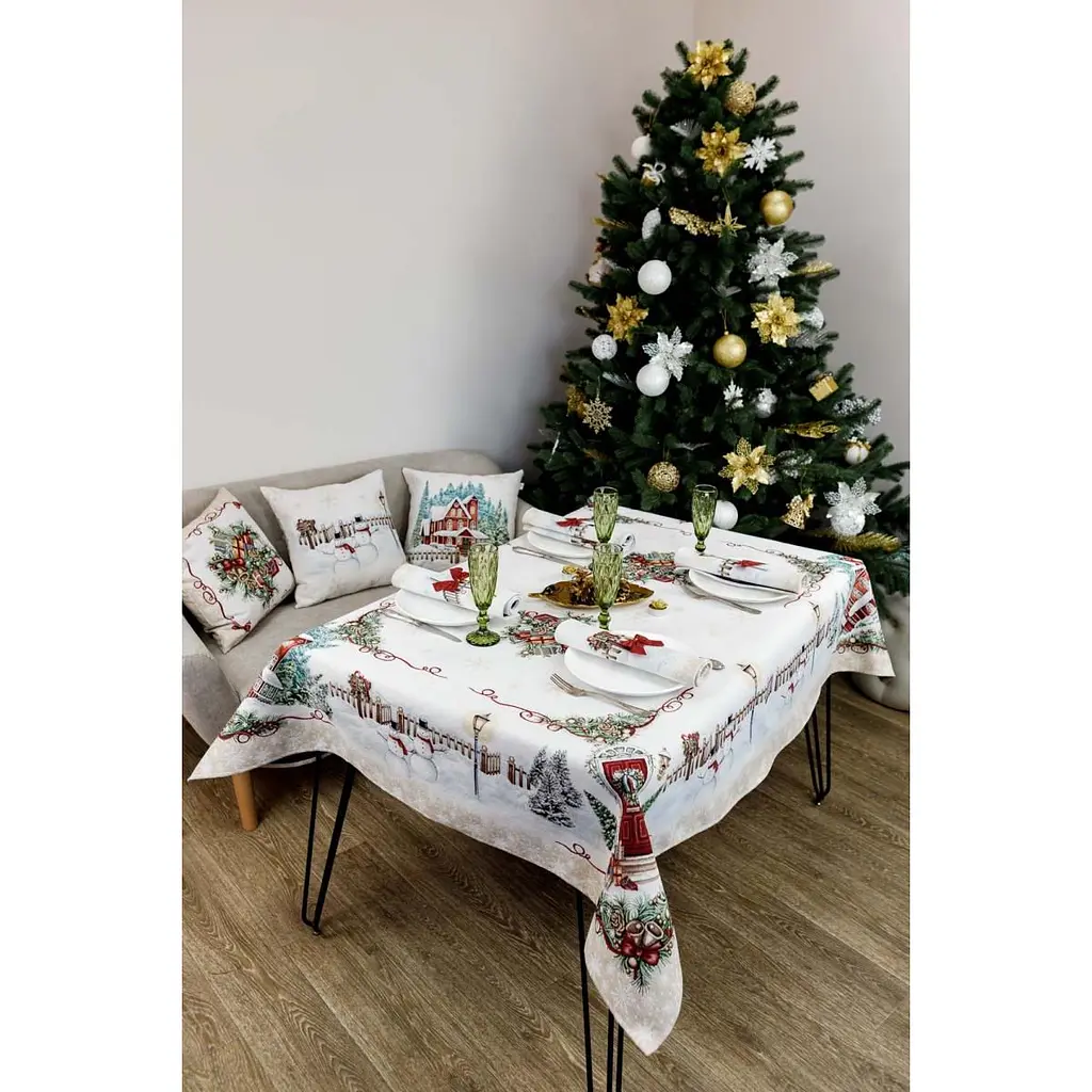 Скатертина Прованс Святковий будинок гобеленова з велюром 240х135 см бежева (31283) - фото 6
