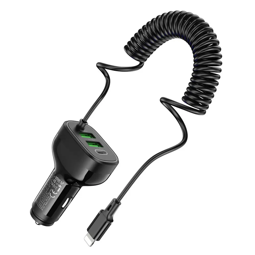 Автомобільний зарядний пристрій Hoco NZ11A 2USB/ Type-C PD 30W чорний + кабель Lightning - фото 7