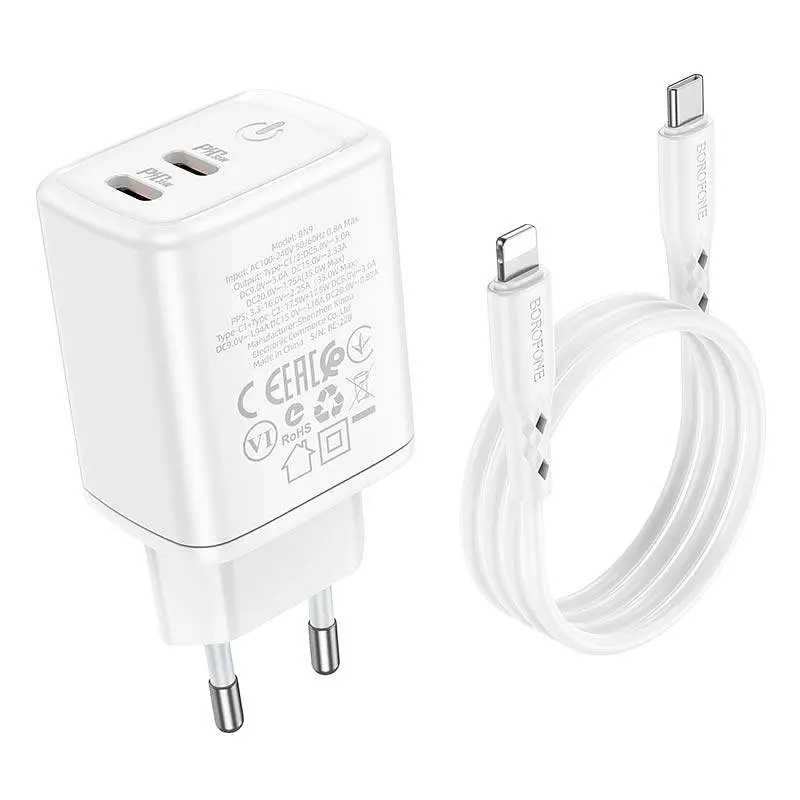 Зарядное устройство для Borofone Type-C to Lightning Reacher BN9 2Type-C 35W белое - фото 8