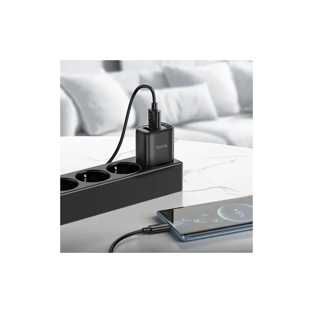 Зарядний пристрій HOCO C141A 2xUSB + cable USB to USB-C black (6942007627900) - фото 5