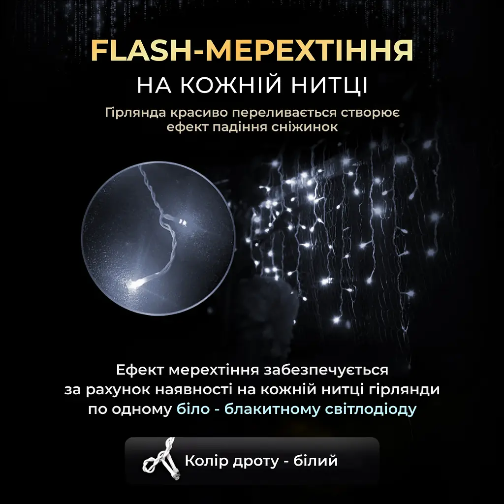Гирлянда GarlandoPro Бахрома уличная 200 LED 12 м от сети, белый (12MWW) - фото 2