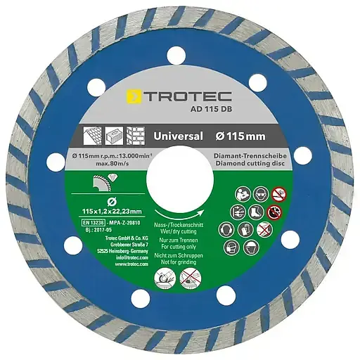 Набор отрезных алмазных дисков Trotec 110/115 х 22.23 х 1.2 мм (DAS302830) - фото 2