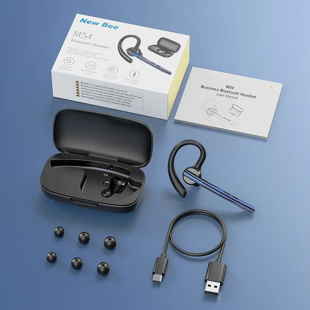 Bluetooth гарнитура New Bee M54 Black с шумоподавлением для телефонных разговоров и прослушивания музыки - фото 3