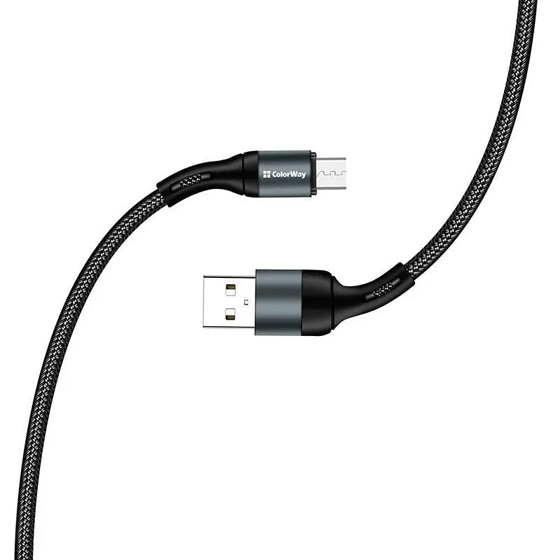 Кабель ColorWay USB - micro USB (M/M), Nylon, 2.4 А, 1 м, Black (CW-CBUM045-BK) - фото 3