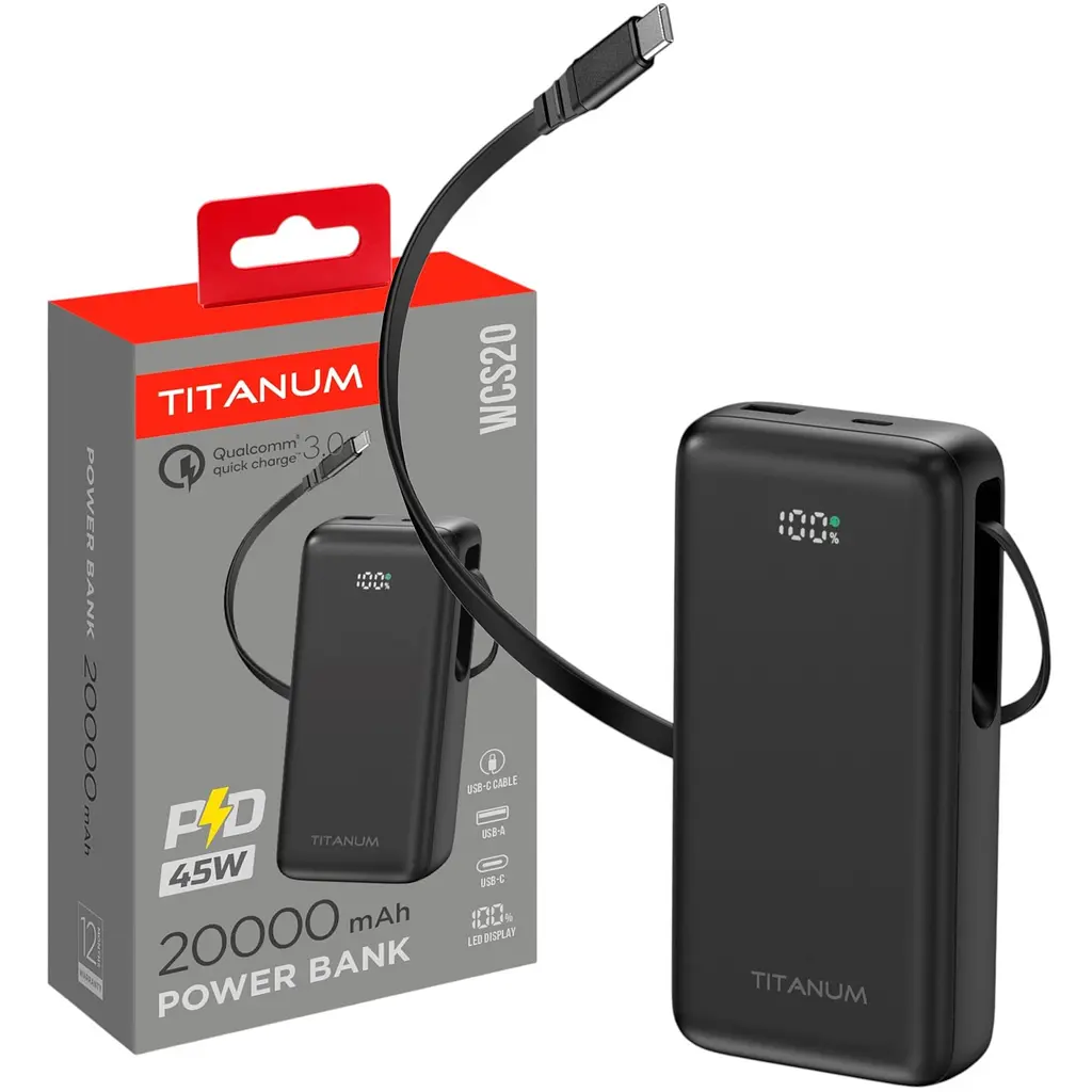 Повербанк Titanum WCS20 PD45W 20000 mAh чорний (TPB-WCS20-B) - фото 13