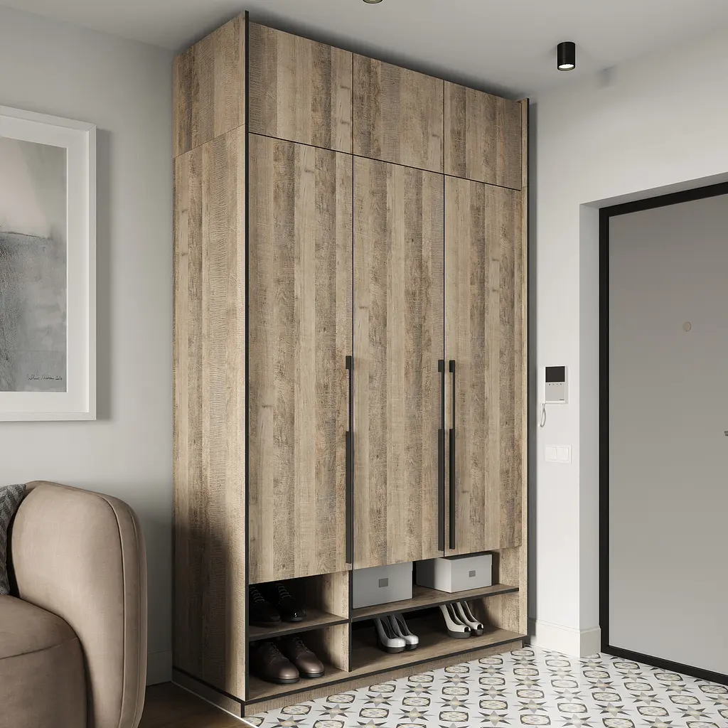 Шафа для одягу Flamecame з поличками та штангою на 3 двері у передпокій FR-06 Гранж Пісочний - фото 3