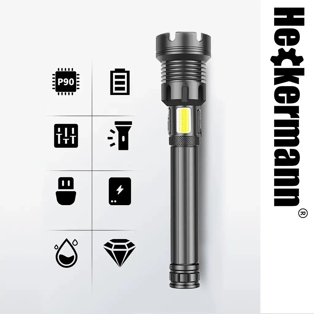 Тактичний ліхтарик Heckermann 1690 LED ZOOM USB 5000 mAH 2500 lm потужний - фото 5