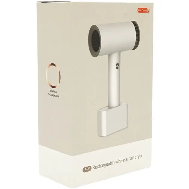 Бездротовий фен Voltronic 2600mAh, 2 режими, зарядка від 220V + microUSB, 145х70х199, White + перехідник - фото 4
