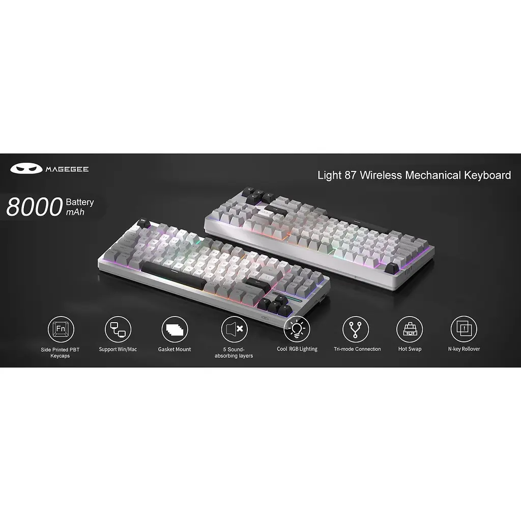Клавіатура MageGee Light 87 Wireless Blue Whale Switch Star White (6971969728431-UA) [164292] - фото 5