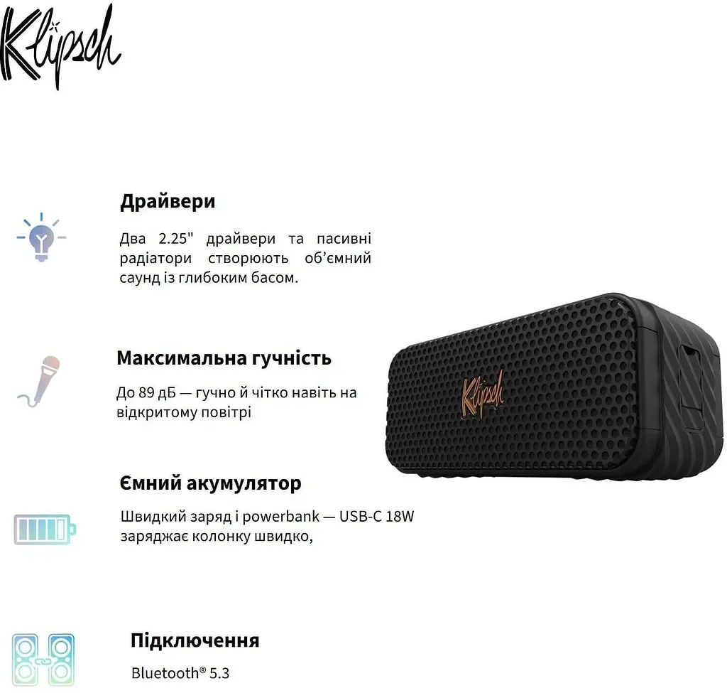 Портативна акустика Klipsch Portable Speaker Nasville Black (1071975) - фото 7