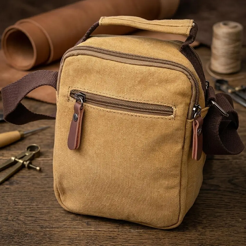 Відмінна невелика чоловіча сумка із щільного текстилю Vintage 22222 пісочний - фото 4